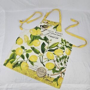 Michel Design Works Kitchen Chef Apron Lemon Citrus French 100% Cotton EUC